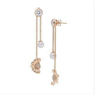 A.CEMI Half Mayweed Dangling Pearl Earring / Sterling Silver Gold Plated with Luxury Gift Box เงินแท้ชุบทอง 18K โรสโกลว์