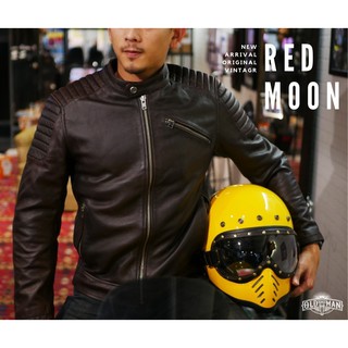 Red Moon สีดำ Oldman เสื้อหนังแท้ 100%