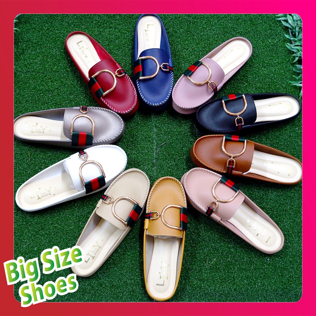 Big Size Shoes ไซส์ 36 - 45 รองเท้าคัทชูแฟชั่นสวยๆ แบบอะไหล่ตัว D ใหญ่ เปิดส้น