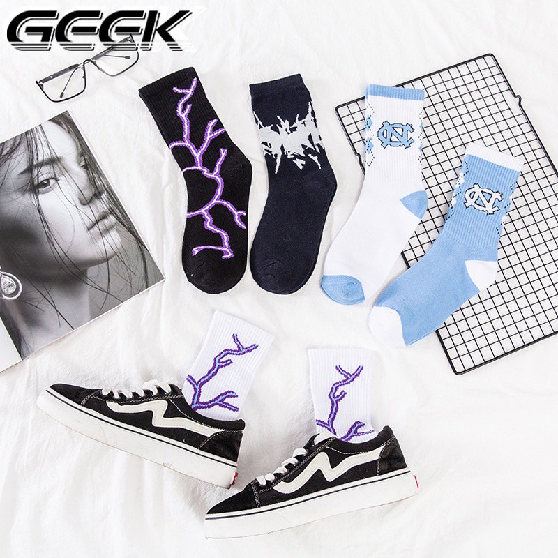Women's Socks Harajuku Lightning Hip Hop Cotton Novelty Socks Couple ...