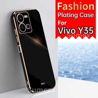 เคสโทรศัพท์มือถือ ซิลิโคนนิ่ม ทรงสี่เหลี่ยม สําหรับ VIVO Y35 Y 35 2022 VivoY35 4G