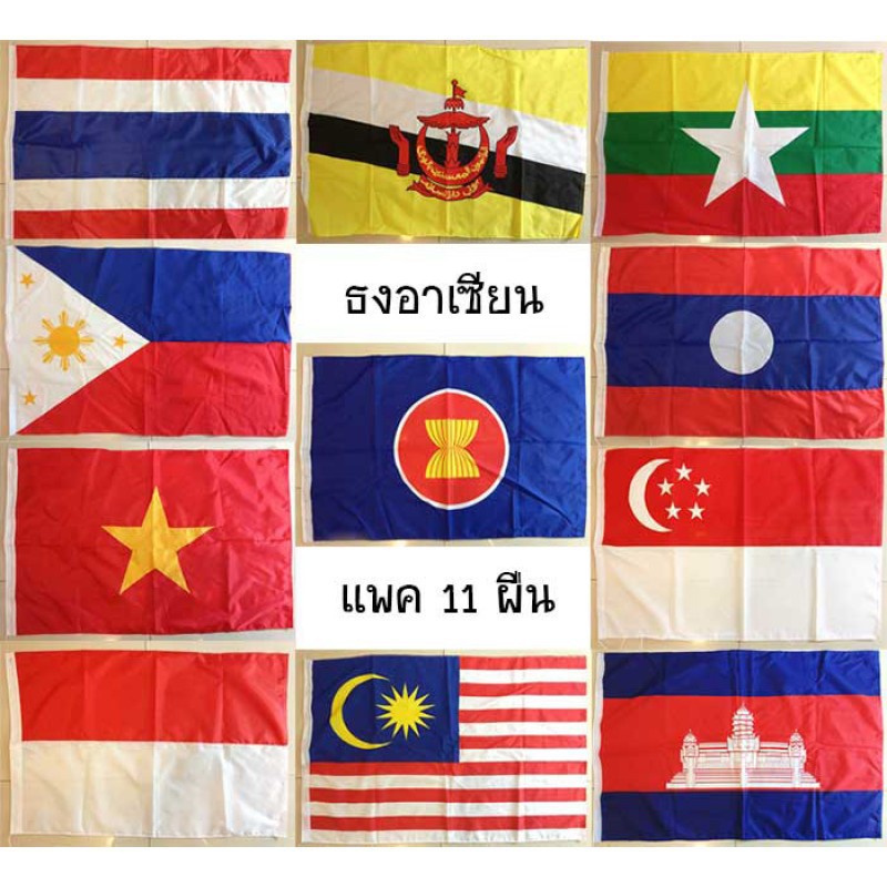 ธงอาเซียน ชุด 11 ผืน  มีให้เลือกหลายขนาด  จำนวน 1 ชุด