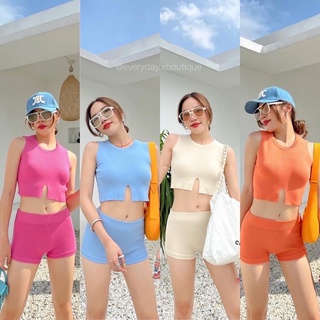 Weekendนี้ใครมีทริปต้องเตรียมจัดด่วน👙🌞(420฿ฟรีส่ง) ชุดว่ายน้ำทูพีชผ้าknit สาวๆที่กลัวโป๊ เสื้อครอปแขนกุด ผ่าหน้า