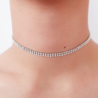 สร้อยโชคเกอร์เพชร 2 แถว สีเงิน Crystal Choker