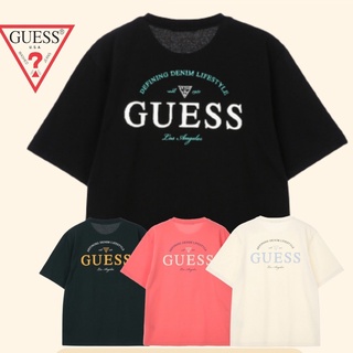 【ใหม่】Guess เสื้อยืดแขนสั้น ผ้าฝ้าย พิมพ์ลายตัวอักษร Guess Back สําหรับผู้ชาย และผู้หญิง