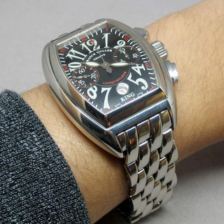 นาฬิกามือสอง ของแท้ FRANCK MULLER conquistador king auto chronograph size 40x47 mm หน้าปัดดำหลักเวลาพรายน้ำอารบิค