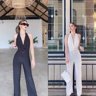 🔥จั้มสูทขายาว คล้องคอ🔥จั้มสูทขายาวออกงาน จั้มสูทขายาวผู้หญิง เซ็กซี่ ✅พร้อมส่ง🎄 ชุดคริสต์มาส