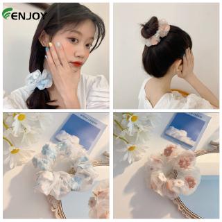 Sweet Romantic Embroidery Floral Hair Band Organza Hair Rope Girls