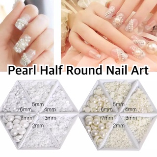 🇹🇭(อ่าน=เลือกขนาด) มุกแต่งเล็บ มุกขาว มุกขาวรุ้ง Pearl Half Round Nail Art