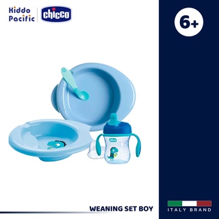 [ใช้ 2 โค้ดลดเพิ่ม] Chicco  ชุดจาน ช้อนและแก้วหัดดื่ม Weaning Set 6M+ Boy