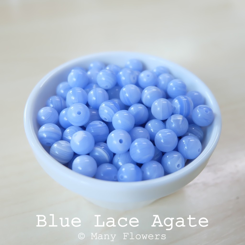 หินนำโชค โมรา(Blue Lace Agate) ขนาด 8mm 5-10 เม็ด