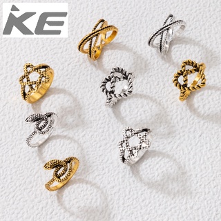 Jewelry Vintage Heart Star Ring Set of Eight Geometric Snake Multicolor Ring Set for girls for