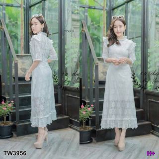 TW3956 Maxi Dress ผ้าลูกไม้ลายดอกไม้