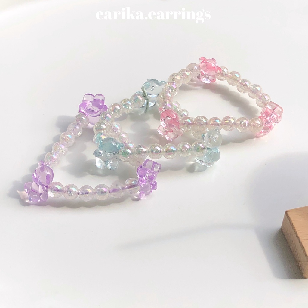 earika.earrings - candy grizzly beads bracelet สร้อยข้อมือลูกปัดยางยืดจี้น้องหมี (มีให้เลือกสามสี)