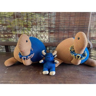 สินค้า handmade 1 little buffalo dall + 2 turtles from local indigo cotton Thailand