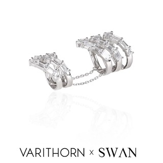 SWAN - VRT Double Ring แหวนโซ่ ใส่ข้อนิ้ว เงินแท้  ฝังเพชรคิวบิคเซอร์โคเนีย cubic zirconia