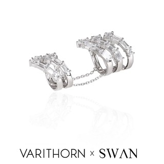 SWAN - VRT Double Ring แหวนโซ่ ใส่ข้อนิ้ว เงินแท้  ฝังเพชรคิวบิคเซอร์โคเนีย cubic zirconia