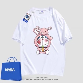 [S-5XL] เสื้อยืดแขนสั้นลําลอง คอกลม ผ้าฝ้าย พิมพ์ลายโดราเอมอน NASA ทรงหลวม แฟชั่นฤดูใบไม้ผลิ และฤดูร้อน สําหรับผู้ชาย แล