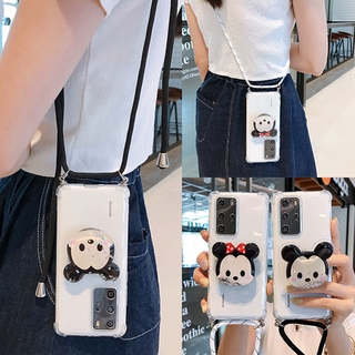 แฟชั่น สายรัด Huawei Y5P Y6P Y7P Y8P Y9S Y6S Y7A Y9A Y9 prime 2019 Y6 Y7 Pro 2018 GR5 2017 เคสมือถือ Soft TPU Case เคสโทรศัพท์ สีใส พร้อมสายเชือกคล้อง Cartoon Minnie Mickey