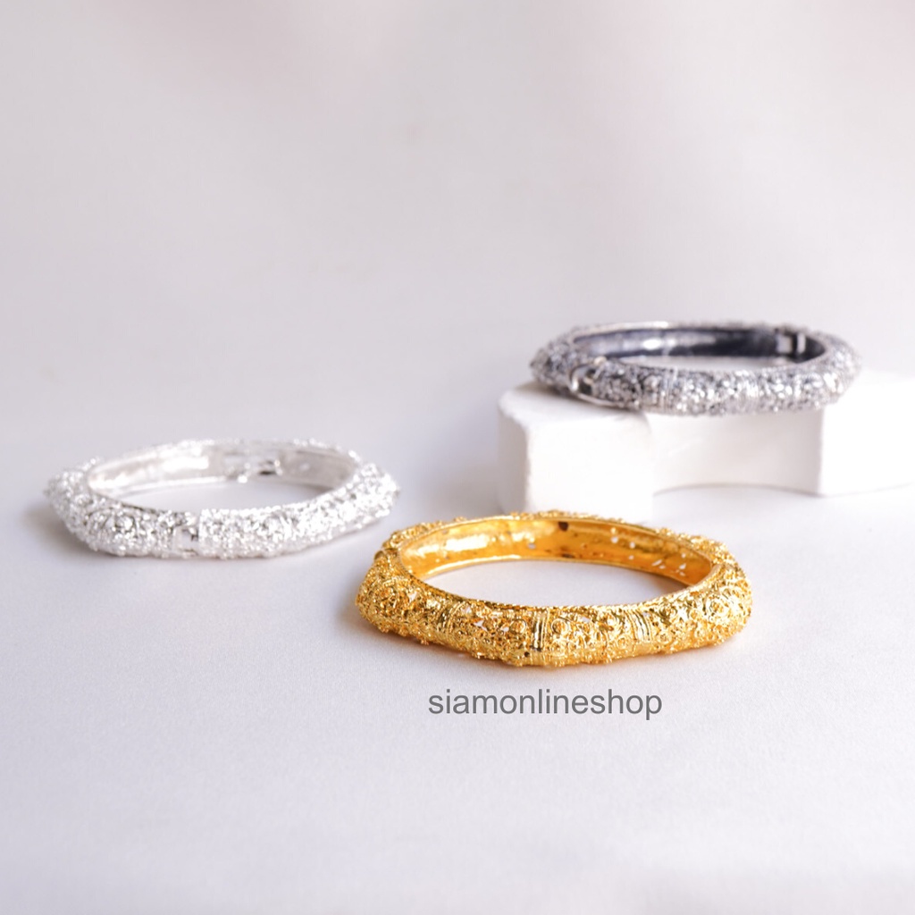 กำไลข้อมือแกะสลัก รูปหกเหลี่ยม (เลือกสีได้ สีทอง สีเงิน รูปที่ 4