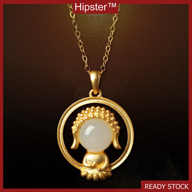 จี้พระพุทธรูป Hipster ฝังสร้อยคอหยกสีขาวธรรมชาติ Tonic J Ias หญิง