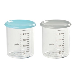 BEABA กระปุกเก็บอาหาร Tritan ฝาปิดสูญญากาศ Set of 2 Maxi Portion (2x240ml - light blue/grey)