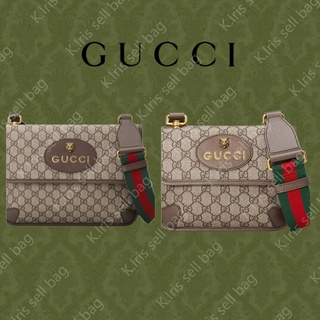 Gucci/ GG/ GG Supreme ผ้าใบกระเป๋า Messenger ขนาดเล็ก/ กระเป๋าสะพายข้าง