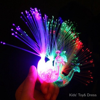 แหวนไฟเบอร์ LED รูปนกยูง ขนาดเล็ก สุ่มสี ของเล่นสําหรับเด็ก