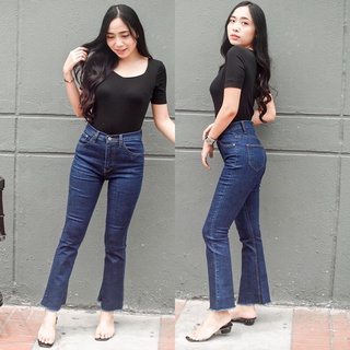 Cc jeans XXL 090 กางเกงยีนส์ผู้หญิง เอวสูง ขาม้า ปลายขารุ่ย