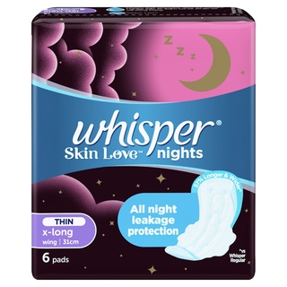 Whisper Skin Love อัลตร้าสลิม แบบมีปีก สำหรับกลางคืน 31 ซม 6 แผ่น