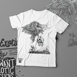 EXOTIC/เสื้อยืดสกรีนลาย-Eagle of dark/เสื้อยืดสีดำและขาวคอกลม/แฟชั่นชายและหญิง/เสื้อวัยรุ่นแขนสั้น/สตรีทแฟชั่น/ลายแนวๆ