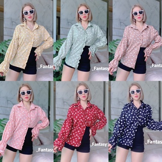 🦋Maybe🦋เสื้อเชิ้ตลายดอกแขนชั้น🌸เสื้อลายดอกแขนยาว 6 สี เสื้อลายดอกสม็อคแขน