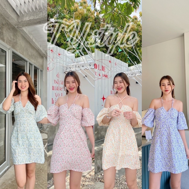 เดรสเปิดไหล่ สายคล้องคอ สมอคหลัง เว้าเอวหลัง สวยเซกซี่ลุคคุณหนู #EVD