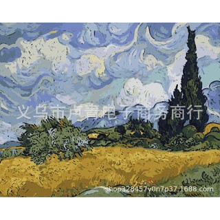 (สีหลอด) DIY Paint by numbers ภาพระบายสีตามตัวเลข Wheat Field with Cypresses ไม่มีเฟรม