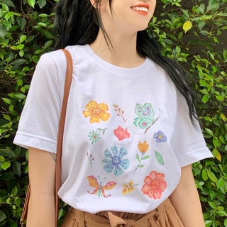 (ส่งฟรี) Full garden 🦋 เสื้อยืดลายผีเสื้อ/ดอกไม้