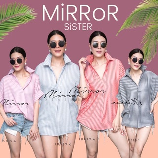 🔖ป้าย MiRRoRSiSTER 10419.6 เสื้อเชิ้ตลายริ้วทรงเก๋ ดีเทลแขนสั้นพับเบิ้ล ดีไซน์ทรงหลวมๆ