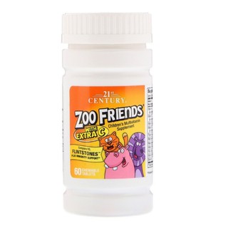 วิตามินรวมเด็ก เคี้ยวได้  21st Century, Zoo Friends with Extra C, 60 Chewable Tablets