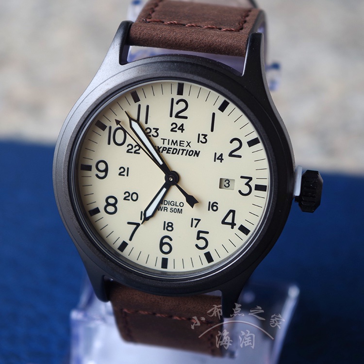 ۩☂卐นาฬิกา Timex T49963 Expedition Scout Men s Watch Leather Belt Full Luminous