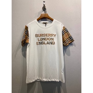BURBERRY LONDON ENGLAND VINTAGE CHECK SLEEVED T-SHIRT เสื้อยืดคอกลมแขนสั้นลายสก็อต สีน้ำตาล เบอเบอรี่ ปักตัวหนังสือ