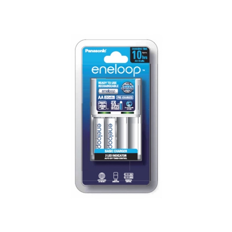 PANASONIC Eneloop เครื่องชาร์จมาตรฐาน 10ชม. พร้อมถ่านชาร์จ Eneloop AA 2 ก้อน ✨ ของแท้ พร้อมส่ง