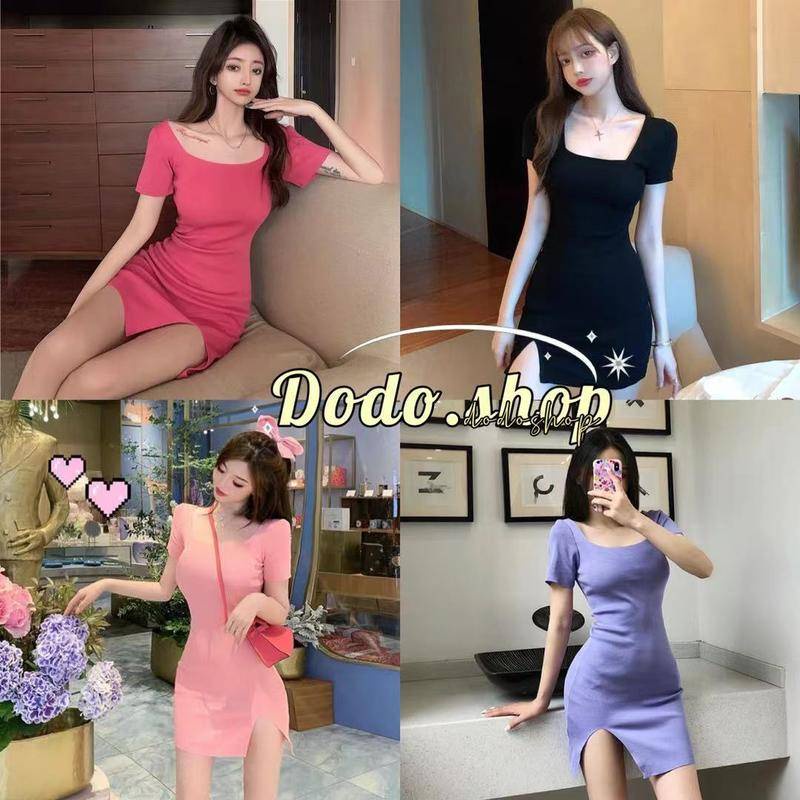 DODOพร้อมส่งเดรสรัดรูปแขนสั้นซ็กซี่ทรงสวยสีพลาสเทว (038)