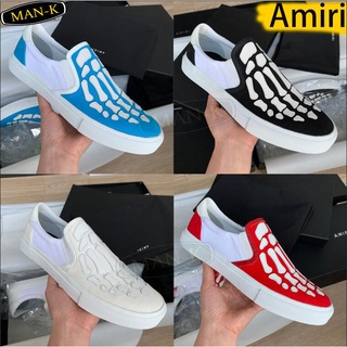 😎AMIRI Sneaker Shoes 19SS😎 ฤดูใบไม้ผลิและฤดูร้อนใหม่กระดูกและหนังลื่นเท้าเดียวบนรองเท้าเด็กต่ำด้านบน