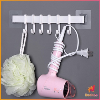 BUAKAO ราวตะขอ พลาสติกอเนคประสงค์ แบบติดแผ่นกาว ไม่ต้องเจาะผนัง Towel rack