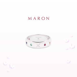 MARON - Nine Lucky Stars Band Ring (6 mm) ชุบ White Gold แหวนดาวนพเก้า เสริมดวง เงินแท้925