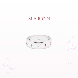 MARON - Nine Lucky Stars Band Ring (6 mm) ชุบ White Gold แหวนดาวนพเก้า เสริมดวง เงินแท้925