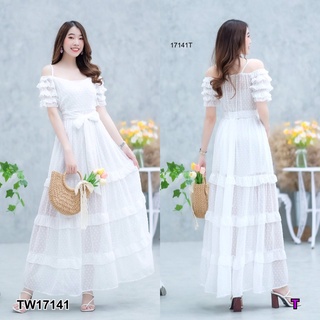 แม็กซี่เดรสสายเดี่ยวเว้าไหล่ผ้ามุ่ง TT17141 One-shoulder maxi dress