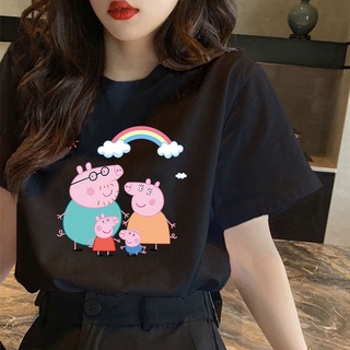 CX คอกลมเกาหลีเสื้อยืดขนาดบวกการ์ตูน Peppa รูปแบบหมูพิมพ์เสื้อยืดผ้าฝ้ายเสื้อยืดขนาดใหญ่สําหรับ K0)