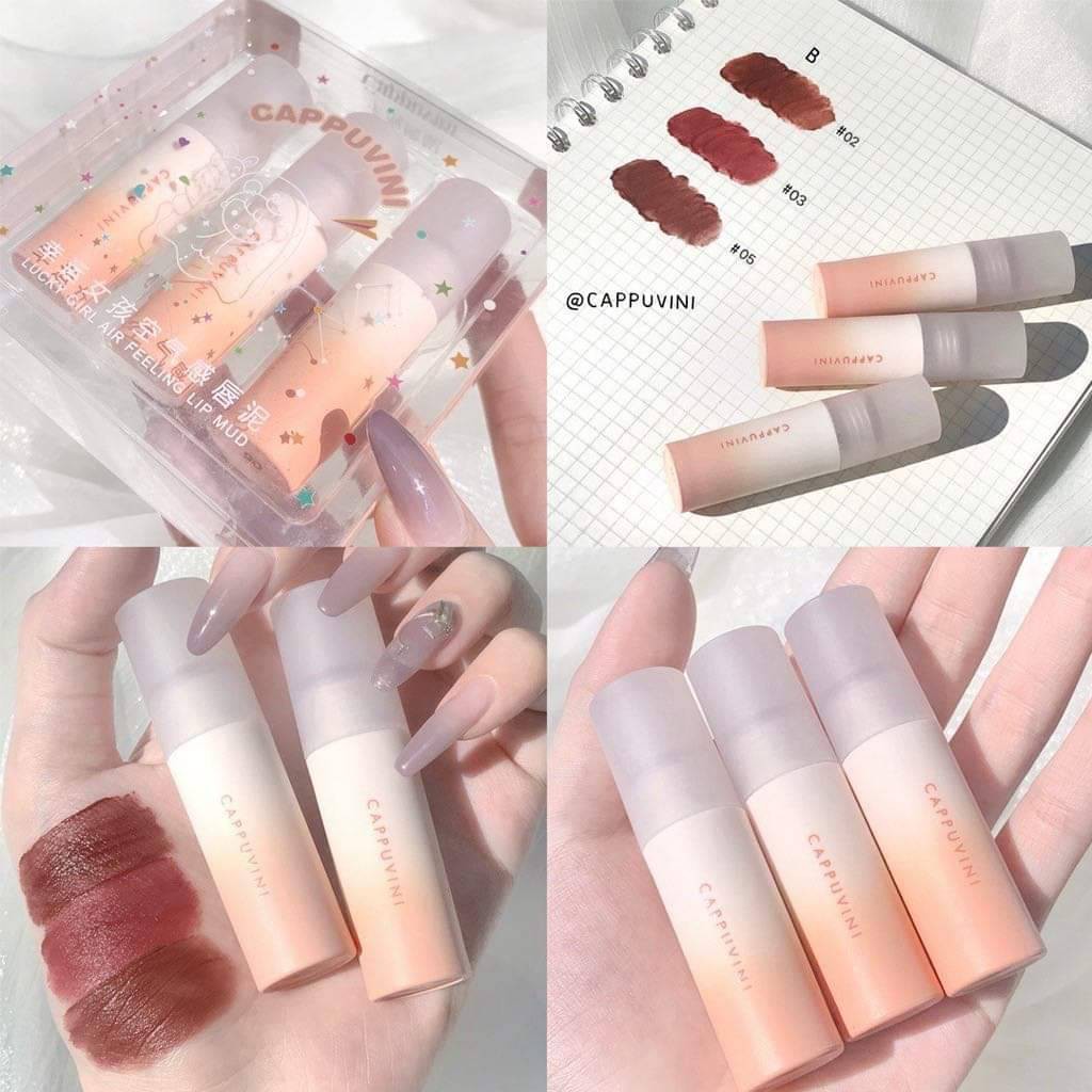 M010 ลิปเซต 3 แท่ง 3 สีมาใหม่แพคเก็จสุดเกาหลี เนื้อลิปแมทกำมะหยี่ เกลี่ยง่ายติดทนนานมาก