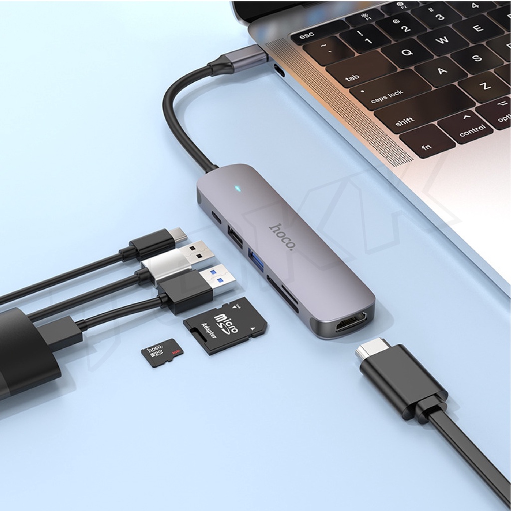 Hoco HB28 Easy display HUB ตัวแปลง Type-C เป็น HDTV+ USB3.0 + USB2.0 + SD + TF + PD อะแดปเตอร์ 6 in 1