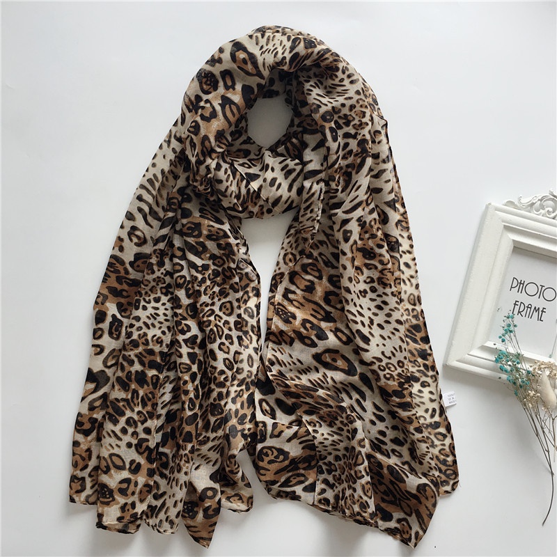Selensang panjang Bercetak Cotton Leopard Snake Tiger พิมพ์ Tudung ยาวผ้าพันคอกว้าง Ironless ผ้าคลุมไหล่ยาว